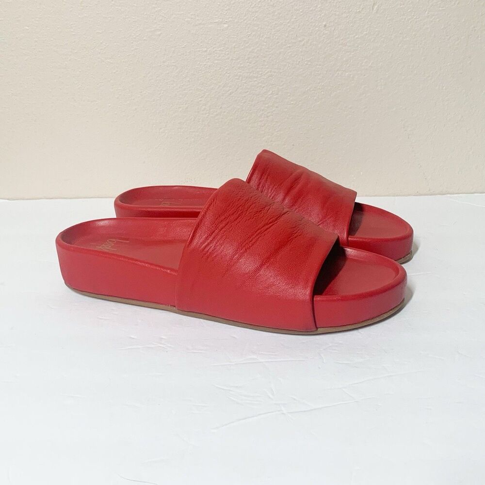 Beek Pelican Platform Slide Sandals 9 Lipstick Red Leather $280